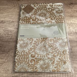 World Market Table Runner 72 x 14 Gold Floral Khadi Metallic Printing Boho